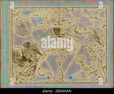 Eridanus, carte de la constellation Eridanus, fig. 43, fig. PP, à la p. 21, Johannes Hevelius, Johann Ernst von Schmieden: Johannis Hevelii prodromus astronomiae, exposants fundamenta, quae tam ad novum planè & correctiorem stellarum fixarum catalogum construgeneum, quàm ad onmium planetarum as corrigendas omnimodè rodeterinus, nec nossimaritarios, nálós, nálólálólólólólólólólálólólólólólólóló Gedani: Tylis Johannis-Zachariae Stollii, 1690, réinventé par Gibon, design de glanissement chaleureux et gai de la luminosité et des rayons de lumière radiance. L'art classique réinventé avec un mode Banque D'Images