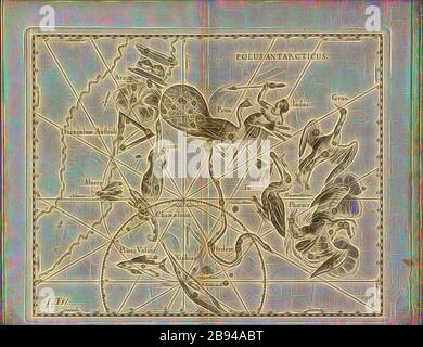 Chamaeleon, carte de la constellation de Chameleon, fig. 58, fig. FFF, à la p. 21, Johannes Hevelius, Johann Ernst von Schmieden: Johannis Hevelii prodromus astronomiae, exposants fundamenta, quae tam ad novum planè & correctiorem stellarum fixarum catalogum construgeneum, quàm ad onmium planetarum as corrigendas omnodónimódica, nec rodódicios, nálódicios, nálódicios, nódica, nódica, nódica, nódica. Gedani: Tylis Johannis-Zachariae Stollii, 1690, réinventé par Gibon, design de glanissement chaleureux et gai de la luminosité et des rayons de lumière radiance. L'art classique réinventé avec un Banque D'Images