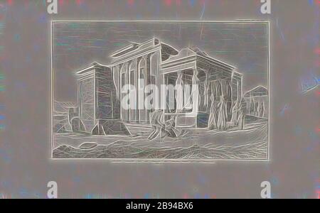 Vue de l'ouest depuis les temples et les temples de Minerva-Polia, les temples du Pandrosus. PL. I, ruines du Temple d'Athena Polias et Pandroseion sur l'Acropole d'Athènes, PL. IIII, Dép. VI, 1829, James Stuart, Revett Nicholas : die Alterthümer zu Athen. Erster Theil. Leipzig und Darmstadt: Verlag von Carl Wilhelm Leske, [1829], réimaginé par Gibon, conception de lumière chaleureuse et gaie, rayonnant de luminosité et de rayons de lumière. L'art classique réinventé avec une touche moderne. Photographie inspirée par le futurisme, embrassant l'énergie dynamique de la technologie moderne, le mouvement, la vitesse et révolutionnez la culture. Banque D'Images