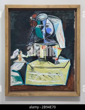 Peinture 'Las Meninas' ('Infanta Margarita María') par Pablo Picasso après le peintre espagnol Diego Velázquez peint à Cannes (France) le 14 septembre 1957 sur l'exposition au Museuu Picasso (Musée Picasso) à Barcelone, Catalogne, Espagne. Banque D'Images