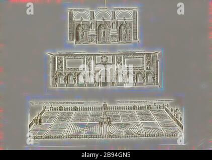 Gaillon. Le coste aux fontaines de la maison Blanche et Gaillon. Déniveler spécial de l'élévation deux de l'iardrin de la galerie que le bâtiment principal fermant les deux coûts dicellui iardrin, Château de Gaillon en France, signé: FD, Imp. Lemercier, A. Levy, fig. 65, T. 1. 63., Cerceau, Jacques Androuet du (DEL.), Faure-Dujarric, Pierre-Lucien (sc.), imprimerie Lemercier (imp.), Levy, A. (éd.), 1868, Jacques Androuet du Cerceau, Hippolyte A. Destalleur: Les plus excellents bastimis de France. Paris : A. Lévy, braire-Editeur, M DCCC LXVIII - M DCCC LXX. [1868-1870], réimaginé par Gib Banque D'Images