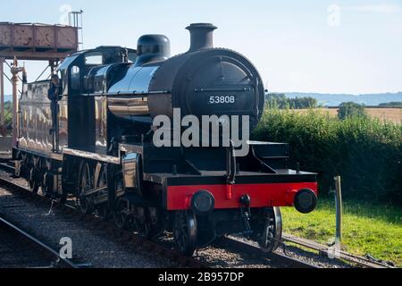 Somerset & Dorset joint Railway, 7 F, classe, 2-8-0, locomotive à vapeur, 53808, sur le West Somerset Railway à Bishops Lydeard, Devon, Angleterre Banque D'Images