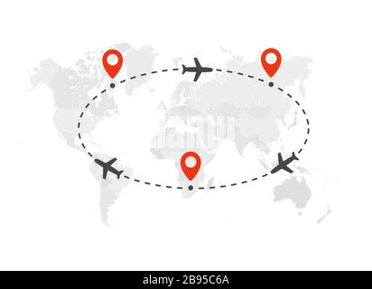 Avions volant en cercle au-dessus de la carte du monde vue de dessus avion illustration vectorielle des infographies d'avion pour les aéroports et les transporteurs aériens Illustration de Vecteur