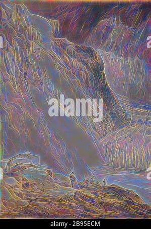 Glacier du Rhône et Galenstock, de la route Furka Pass, William Crolow (britannique, 1812-1908), 1848, aquarelle sur crayon rehaussé de blanc sur papier blanc cassé, 22 x 30-1/8 po., signé et daté : L.L.: W. Crolow, 1848, inscrit au crayon, verso, C.: No 4, Glacier du Rhône, Suisse, 1848, réimaginé par Gibon, design chaleureux et gai lumineux de la luminosité et des rayons lumineux. L'art classique réinventé avec une touche moderne. Photographie inspirée par le futurisme, embrassant l'énergie dynamique de la technologie moderne, le mouvement, la vitesse et révolutionnez la culture. Banque D'Images