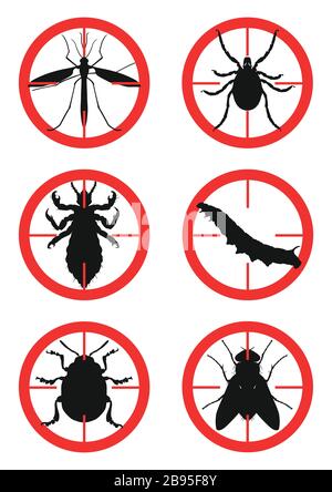 Jeu de signes d'avertissement avec insectes. Ravageurs. Illustration vectorielle Illustration de Vecteur