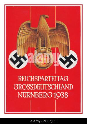 ARCHIVE VINTAGE NAZI PROPAGANDA 1938. Affiche de propagande allemande Eagle Swastika 1938 Nürnberg Reichsparteitag / Nuremberg Rassemblement du parti nazi Allemagne Banque D'Images