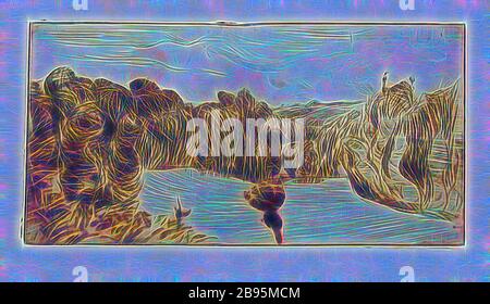 Paysage panoramique (paysage panoramique), Roderic O'Conor (irlandais, 1860-1940), 1893, gravure et point sec, repensé par Gibon, design de gai gai chaud de luminosité et de rayons lumineux radiance. L'art classique réinventé avec une touche moderne. La photographie inspirée du futurisme, qui embrasse l'énergie dynamique de la technologie moderne, du mouvement, de la vitesse et révolutionne la culture. Banque D'Images