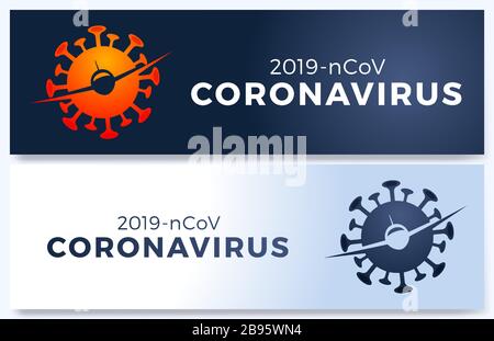 Poster vectoriel de vol annulé avec simple, virus 2019-ncov et signe interdit. Illustration annulée en vol, maladie du coronavirus de la pandémie de Novel. I Illustration de Vecteur