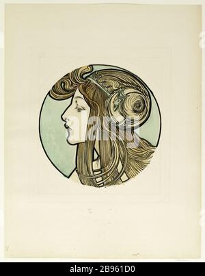 Vitrail pour la façade de la boutique Fouquet Alphonse Mucha (1860-1939). 'Vitrain pour la façade de la boutique Fouquet'. Crayon, pinceau, lavis, aquarelle. Paris, musée Carnavalet. Banque D'Images