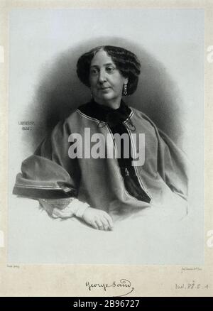 PORTRAIT DE GEORGE SAND Portrait de George Sand (1804-1876), écrit français, en 1866. Estampe de Lafosse d'après Nadar (1820-1810). Paris, musée de la vie romantique. Banque D'Images