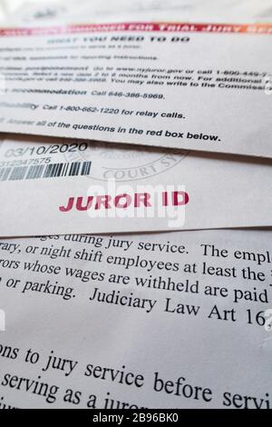 Jury Duty Summons Still Life, New York, États-Unis Banque D'Images