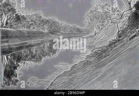 Négatif - le district de Louth, Nouvelle-Galles du Sud, 1935, la rivière Darling à 20 miles en aval de Louth., repensé par Gibon, design de gai gai chaleureux de luminosité et de rayons de lumière radiance. L'art classique réinventé avec une touche moderne. La photographie inspirée du futurisme, qui embrasse l'énergie dynamique de la technologie moderne, du mouvement, de la vitesse et révolutionne la culture. Banque D'Images