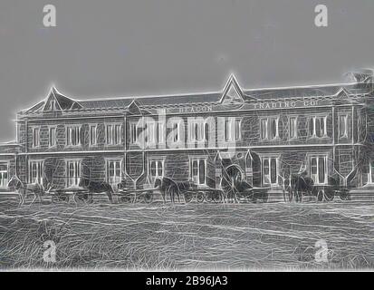 Négatif - Geelong, Victoria, vers 1920, chariots de livraison devant la Beacon Trading Company., repensé par Gibon, design de gaie chaleureuse et gaie de luminosité et de rayons de lumière radiance. L'art classique réinventé avec une touche moderne. La photographie inspirée du futurisme, qui embrasse l'énergie dynamique de la technologie moderne, du mouvement, de la vitesse et révolutionne la culture. Banque D'Images