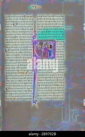 Initiale S: Une mère parlant à ses enfants et un Père parlant à ses enfants, inconnu, Michael Lupi de Çandiu (espagnol, actif Pampelune, Espagne 1297 - 1305), Nord-est de l'Espagne, environ 1290 - 1310, couleurs de Tempera, feuille d'or, et encre sur parchemin, feuille: 36,5 x 24 cm (14 3/8 x 9 7/16 in.), repensée par Gibon, conception de la gaie chaleureuse de luminosité et de rayons de lumière radiance. L'art classique réinventé avec une touche moderne. La photographie inspirée du futurisme, qui embrasse l'énergie dynamique de la technologie moderne, du mouvement, de la vitesse et révolutionne la culture. Banque D'Images