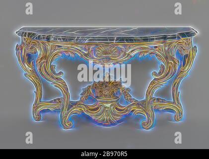 Tableau de console, Design attribué à Pierre Contant d'Ivry (français, 1698 - 1777), Paris, France, vers 1750 - 1755, chêne doré, avec dalle de marbre moderne, 92,1 x 174,6 x 70,5 cm (36 1/4 x 68 3/4 x 27 3/4 in.), repensé par Gibon, conception d'un brillant chaleureux et joyeux de la luminosité et des rayons de lumière radiance. L'art classique réinventé avec une touche moderne. La photographie inspirée du futurisme, qui embrasse l'énergie dynamique de la technologie moderne, du mouvement, de la vitesse et révolutionne la culture. Banque D'Images