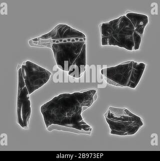 GROUPE DE FRAGMENTS DE VASE EN PLASTIQUE GRENIER (159), début du 5ème siècle avant J.-C., repensé par Gibon, conception de glanissement chaud et gai de luminosité et de rayons de lumière radiance. L'art classique réinventé avec une touche moderne. La photographie inspirée du futurisme, qui embrasse l'énergie dynamique de la technologie moderne, du mouvement, de la vitesse et révolutionne la culture. Banque D'Images