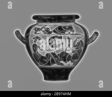 Mansarde Stamnos, Beaune Painter, Athènes, Grèce, environ 500 av. J.-C., terre cuite, 15,4 × 15,3 cm (6 1/16 × 6 1/16 po.), repensée par Gibon, design de gai chaleureux de luminosité et de rayonnement de lumière. L'art classique réinventé avec une touche moderne. La photographie inspirée du futurisme, qui embrasse l'énergie dynamique de la technologie moderne, du mouvement, de la vitesse et révolutionne la culture. Banque D'Images