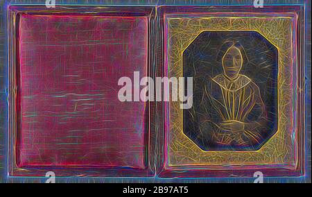 Portrait d'une femme assise à la main sur Lap, attribué à William J. Shew (américain, 1820 - 1903), 1845–1850, Daguerréotype, réinventé par Gibon, conception de glanissement chaleureux et gai de luminosité et de rayonnement de lumière. L'art classique réinventé avec une touche moderne. La photographie inspirée du futurisme, qui embrasse l'énergie dynamique de la technologie moderne, du mouvement, de la vitesse et révolutionne la culture. Banque D'Images