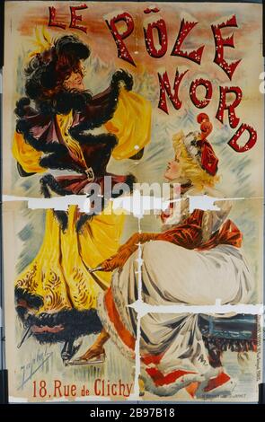 PÔLE NORD, 18 RUE DE CLICHY Alexandre Jean Louis Jazet, dit Japhet (1814 - ) ; imprimerie Courmont frères. 'Le Pôle Nord, 18 rue de Clichy'. Fiche. Lithographie couleur. Vers 1890. Paris, musée Carnavalet. Banque D'Images