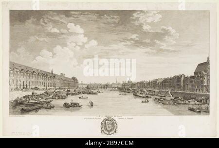 Vue intérieure de Paris, depuis le centre du Pont Royal, en regardant le Pont neuf Pierre-Gabriel Berthault. 'Vue supérieure de Paris, pry du milieu du Pont Royal, membre du Pont-neuf'. Eau-forte. 1786. Paris, musée Carnavalet. Banque D'Images