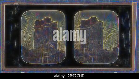 Vue sur la tour principale, le château de Vincennes, fabricant inconnu, français, vers 1855, Stereographe, daguerréotype, réinventé par Gibon, design de gaieté chaleureuse et gaie de luminosité et de rayonnement de rayons lumineux. L'art classique réinventé avec une touche moderne. La photographie inspirée du futurisme, qui embrasse l'énergie dynamique de la technologie moderne, du mouvement, de la vitesse et révolutionne la culture. Banque D'Images