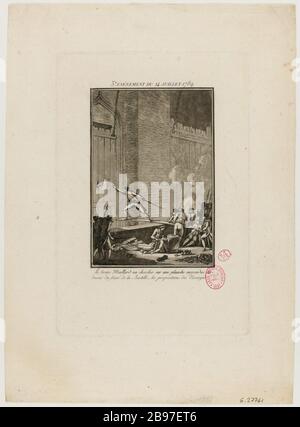 3 E événements du 14 juillet 1789. Le brave Maillard regarra sur une planche suspendue au-dessus de la Moat de la Bastille, les propositions des assiégés. (IFF, 106) (TI) Banque D'Images