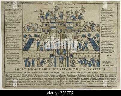 PRENDRE LA BASTILLE: HISTOIRE MÉMORABLE DU SIÈGE DE LA BASTILLE ARRIVE LE 14 JUILLET, L'ANNÉE DE LA LIBERTÉ 1789 LETOURMY. 'La pry de la Bastille : révision du siège de la Bastille rivetée le 14 juillet, l'an de la liberté, 1789'. Gravure sur bois. Paris, musée Carnavalet. Banque D'Images