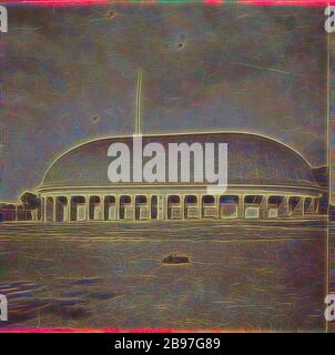 Nouveau Tabernacle Mormon. 250 pieds de long - 150 pieds de large. Salt Lake City, Edward et Henry T. Anthony & Co. (Américain, 1862 - 1902), vers 1864–1868, Albumen imprimé argent, repensé par Gibon, design de gaieté chaleureuse et gaie de la luminosité et des rayons de lumière radiance. L'art classique réinventé avec une touche moderne. La photographie inspirée du futurisme, qui embrasse l'énergie dynamique de la technologie moderne, du mouvement, de la vitesse et révolutionne la culture. Banque D'Images