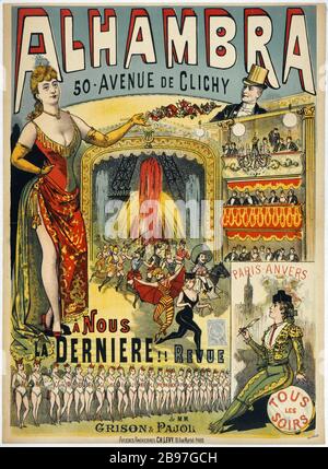 ALHAMBRA, 50 AVENUE DE CLICHY, UN NOUS EN DERNIER !!, REVOYEZ CHARLES LÉVY. Alhambra, 50 Avenue de Clichy, UN sous la dernière !!, Revue. Fiche. Lithographie couleur, vers 1890. Paris, musée Carnavalet. Banque D'Images