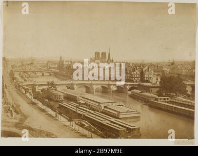 PONT NEUF ET VILLE DE L'ÎLE, SUV LOUVRE, 1ère arrondissement, PARIS le Pont-neuf et l'île de la Cité, vu du Louvre, Paris (Ier arr.). 1850-1860. Photographie d'Edouard Baldus (1813-1889). Paris, musée Carnavalet. Banque D'Images