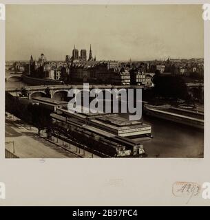 BAINS DE SAMARITAIN, VU DU QUAI MEGISSERIE, PONT NEUF, L'ÎLE DE LA VILLE PRINCIPALE, 1ÈRE ET 4ÈME QUARTIERS, PARIS les bains de la Samaritaine, vu du quai de la Mégisserie, pont-neuf, pointe de l'Ile de la Cité, Paris (Ier et IVème arr.). 1867-1868. Photo de Achille Quinet. Paris, musée Carnavalet. Banque D'Images