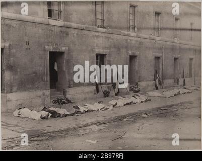 Libération de Paris - 28-29 août 1944 - cadavres de ceux qui ont été abattus devant une caserne de Vincennes (94, Val-de-Marne). Vincennes - le tir du 20 août a pris fin le 28 août 1944. Guerre 1939-1945. Libération de Paris. Préfecture de police. Cadavres des fusillés devant une caserne, enceinte du château de Vincennes (Val-de-Marne). Photo de la préfecture de police. 28-29 août 1944 . Paris, musée Carnavalet. Banque D'Images