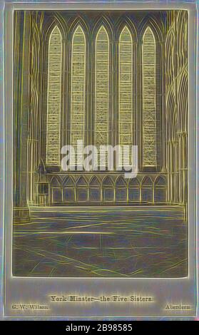 York Minster - The Five Sisters., George Washington Wilson (écossais, 1823 - 1893), 8 octobre 1865, imprimé argentique, 8.7 × 5.7 cm (3 7/16 × 2 1/4 in.), repensé par Gibon, design de lumière chaude et gaie rayonnant de la luminosité et de rayons lumineux. L'art classique réinventé avec une touche moderne. Photographie inspirée par le futurisme, embrassant l'énergie dynamique de la technologie moderne, le mouvement, la vitesse et révolutionnez la culture. Banque D'Images