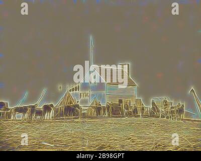 The Shebang, or Quarters of U. S. Sanitary Commission, Brandy Station, James Gardner (américain, né en Écosse, vers 1832), Alexander Gardner (américain, né en Écosse, 1821 - 1882), Washington, District de Columbia, États-Unis, novembre 1863, impression argentée, 17.7 × 23 cm (6 15/16 × 9 1/16 po.), réimaginé par Gibon, design chaleureux et joyeux, lumineux et radiance des rayons lumineux. L'art classique réinventé avec une touche moderne. Photographie inspirée par le futurisme, embrassant l'énergie dynamique de la technologie moderne, le mouvement, la vitesse et révolutionnez la culture. Banque D'Images