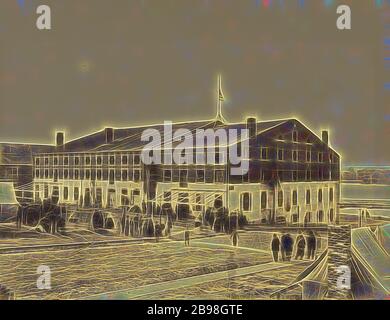 Libby prison, Richmond, Virginie, Alexander Gardner (américain, né en Écosse, 1821 - 1882), Washington, District de Columbia, États-Unis, avril 1864, imprimé argent en albumine, 17.8 × 22.9 cm (7 × 9 po), réimaginé par Gibon, conception de lumière chaude et gaie rayonnant de la luminosité et de rayons lumineux radiance. L'art classique réinventé avec une touche moderne. Photographie inspirée par le futurisme, embrassant l'énergie dynamique de la technologie moderne, le mouvement, la vitesse et révolutionnez la culture. Banque D'Images