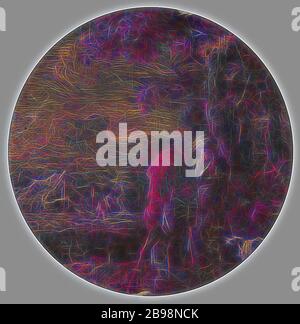 Paysage, Bambocciata, huile sur toile collée sur bois, hauteur, 26.5 cm (10.4 pouces), largeur, repensé par Gibon, conception de chaleureux gai lumineux et rayonnant de lumière radiance. L'art classique réinventé avec une touche moderne. Photographie inspirée par le futurisme, embrassant l'énergie dynamique de la technologie moderne, le mouvement, la vitesse et révolutionnez la culture. Banque D'Images