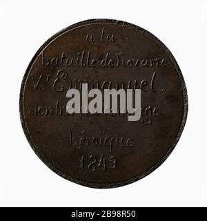Glorification du rôle de Victor Emmanuel II d'Italie (1820-1878) à la bataille de Novara, 23 mars 1849 (titre factice) Médaille sur la glorification du rôle de Victor-Emmanuel II d'Italie (1820-1878) à la bataille de Novrare, 23 mars 1849. Cuivre. 1849. Paris, musée Carnavalet. Banque D'Images