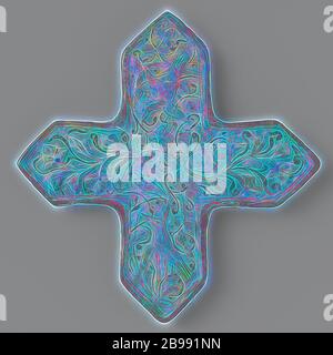 Carreau en forme de croix avec des rouleaux et des oiseaux, carreau de croix, décoré de tendriles et de deux oiseaux, pas très précisément indiqué en relief et peint sur fond turquoise lajvardina avec de l'or, rouge et noir, glaçure incolore., anonyme, Iran, c. 1250 - c. 1299, faïence, or (métal), vitrification, t 2 cm × l 22.6 cm, repensé par Gibon, design chaleureux et joyeux, brillant de la luminosité et de rayons de lumière radiance. L'art classique réinventé avec une touche moderne. Photographie inspirée par le futurisme, embrassant l'énergie dynamique de la technologie moderne, le mouvement, la vitesse et révolutionnez la culture. Banque D'Images