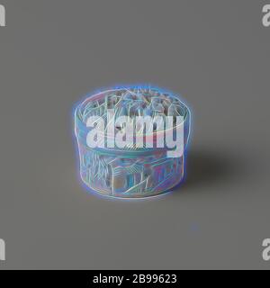 Petite boîte ronde, ivoire avec couvercle, boîte ronde avec couvercle convexe. Circoncis en haut relief avec trois Chinois sur le couvercle par un arbre et un pavillon, autour du côté un paysage avec des maisons sans figures et sur le fond une fleur en bas relief. A l'intérieur de la couverture le reste d'un caractère chinois à l'encre noire., anonyme, Chine, 1825 - 1875, ivoire, découpe, h 3 cm × d 3.8 cm, repensé par Gibon, conception de chaleureux gai lumineux et lumineux rayonnant. L'art classique réinventé avec une touche moderne. Photographie inspirée par le futurisme, embrassant l'énergie dynamique de la techno moderne Banque D'Images