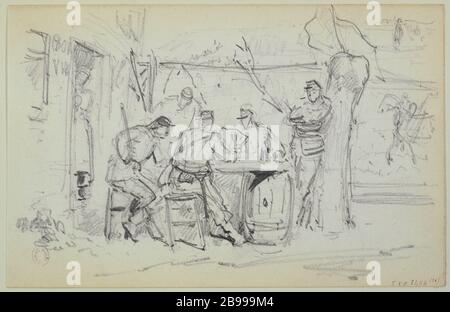 Le reste des soldats autour d'une table Gustave Doré (1832-1883). 'Le repos des soldats autour de la table de dune'. Crayon, 1871. Paris, musée Carnavalet. Banque D'Images