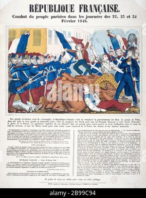 RÉPUBLIQUE FRANÇAISE - BATAILLE DU PEUPLE DE L'ÉPOQUE À PARIS LES 22, 23 ET 24 FÉVRIER 1848 (PROPOSITION SUR LES MONTAGNES DE L'IPEC DEMBOUR ET GANGEL. 'République française : combat du peuple parisien dans les journées des 22, 23 et 24 février 1848'. Lithographie collégiée. Paris, musée Carnavalet. Banque D'Images