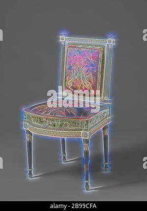 Président Kops mobilier, fauteuil, une partie de l'Kops, meubles peints en blanc et bleu-gris et bois de hêtre conique reposant sur les jambes. Les lignes de siège et seuils de la fenêtre arrière, avec colonnes cannelées toscan comme postes d'arrière, l'affichage d'une tresse tissée avec bande de rosettes. Terminer avec des rosaces et feuilles d'acanthe. La tapisserie montre motifs floral sur satin bleu pâle, tenue au sol sur le dos par griffins. Commandé pour le Nieuwe Gracht 74, Haarlem, fleurs, ornement, Griffin (lion / Eagle), 'Griffo' (RIPA), Willem Philip Kops (1755-1805), anonyme, c. 1793 - c. 1795, bois (matière végétale), de l'apiculture Banque D'Images