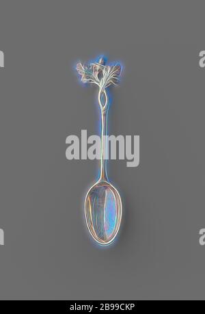 Cuillère de confiture avec bol ovale et tige se terminant par des feuilles de chêne, cuillère appartenant à des pots de moutarde (15739a, b). Pelle ovale et tige qui se termine par deux feuilles de chêne superposées avec l'corne entre eux. Marque: AMSTERDAM, marque du fabricant C.B. (Attribué à Caspar Binkering). Numéroté A et B., anonyme, Amsterdam, 1779, argent (métal), l 10.5 cm de largeur 2.1 cm de largeur 14 gr, repensé par Gibon, conception de chaleureux gai lumineux et lumineux rayonnant. L'art classique réinventé avec une touche moderne. Photographie inspirée par le futurisme, embrassant l'énergie dynamique de la technologie moderne, le mouvement, la vitesse et le revoluti Banque D'Images