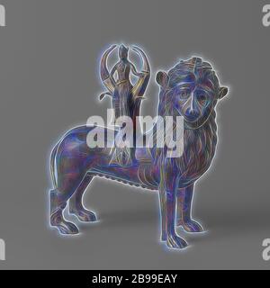 Aquamanile en forme de lion avec une figure féminine Aquamanile monté sous la forme d'un lion avec une figure féminine monté-Lion aquamanile avec figure féminine, Aquamanile d'alliage de cuivre, en forme de lion à figure féminine sur son dos. L'objet jeté dans la technique de cire perdue et ensuite embelli, dont les détails sont étendues, gravée et de poing, a la forme d'un lion, qui a fait de son siège en diagonale vers la droite et a la queue enroulée autour de sa patte arrière droite. Sur son dos un arbre en forme de fourchette avec quatre feuilles saillantes. Couronné d'une figure féminine est rivetée sur deux Banque D'Images