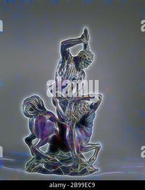 Hercule terrassant le Centaure Eurytion bat Hercules le centaure Eurytion, le Hercules barbu se dresse sur un sol rocailleux à cheval sur l'écrasa Eurytion, qu'il attrape avec sa main gauche à la tête se détourna de lui, et l'élévation droite club. L'Eurytion, abaissé par les antérieurs, et sur sa tête et le haut du corps tournant sur le côté, tente de libérer son siège de Hercules' poignée avec une main et a placé l'autre contre sa poitrine. Son visage barbu a gauche, la bouche ouverte, Hercules et Deianira auprès des mourants Nessus (variante), nessus, Giambologna (après), Florence (peut-être), ch. Banque D'Images