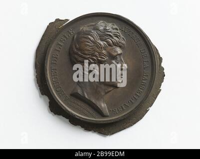 Claude-Joseph Rouget de Lisle (1760-1836), poète et dramaturge, 1833 Émile Rochat (1770-1852). Claude-Joseph Rouget de Lisle (1760-1836), poète et auteur dramatique, 1833. Emprinte en bronze du droit d'une médaille, 1833. Paris, musée Carnavalet. Banque D'Images