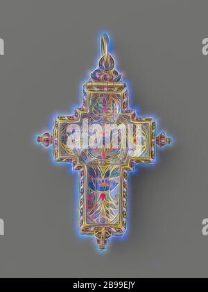 Regardez en forme de croix, regardez en cristal de roche et or, en forme de croix latine., Robert Dieu, Paris, c. 1600, or (métal), l 8.5 cm, repensé par Gibon, conception de lumière chaude et gaie, rayonnant de lumière et de rayonnement. L'art classique réinventé avec une touche moderne. Photographie inspirée par le futurisme, embrassant l'énergie dynamique de la technologie moderne, le mouvement, la vitesse et révolutionnez la culture. Banque D'Images