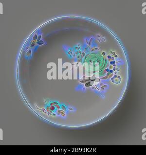 Soucoupe, multicolore peint avec Deutsche Blumen, soucoupe ronde en porcelaine peinte. Le plat est peint à l'arrière avec un sol jaune et à l'avant avec Deutsche Blumen. Le plat est marqué., Meissener Porzellan Manufaktur, Meissen, c. 1765, porcelaine (matériau), h 2.7 cm × d 12.3 cm, repensé par Gibon, conception de lumière chaleureuse et gaie, rayonnant de lumière et de rayonnement. L'art classique réinventé avec une touche moderne. Photographie inspirée par le futurisme, embrassant l'énergie dynamique de la technologie moderne, le mouvement, la vitesse et révolutionnez la culture. Banque D'Images