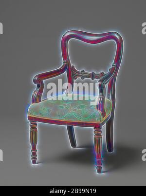 De l'acajou, Fauteuil meubles meubles pour enfants composé de trois chaises et deux fauteuils. Les pattes avant sont ronde décorée de tourner et avec une bordure de profils semi-circulaire. En forme de sabre les pattes de déborder dans la fenêtre arrière avec des postes et linteau et avec un rail intermédiaire, ornée de feuille placés symétriquement, entre lesquels un morceau de clôture à profil verticalement. Les accoudoirs en forme de S et jambes de fin dans une volute, le bas de l'ours struts demi-cercle adulte. Siège rembourré., anonyme, Pays-Bas, 1850 - 1875, le bois (matière végétale), l'acajou Banque D'Images