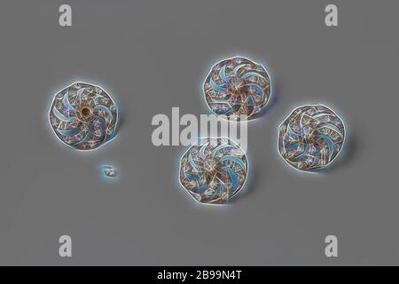 Bouton avec une grande pierre au centre autour de laquelle huit petits sur rayons incurvés, quatre boutons d'argent et de strasz. Décoré de huit rayons courbés avec de petits strass, de 1 grande pierre au milieu., anonyme, France (éventuellement), c. 1800, geheel, versilage, rectification, d 2 cm × h 0.5 cm, repensé par Gibon, conception de lumière chaude et gaie, rayonnant de luminosité et de rayonnement de lumière. L'art classique réinventé avec une touche moderne. Photographie inspirée par le futurisme, embrassant l'énergie dynamique de la technologie moderne, le mouvement, la vitesse et révolutionnez la culture. Banque D'Images